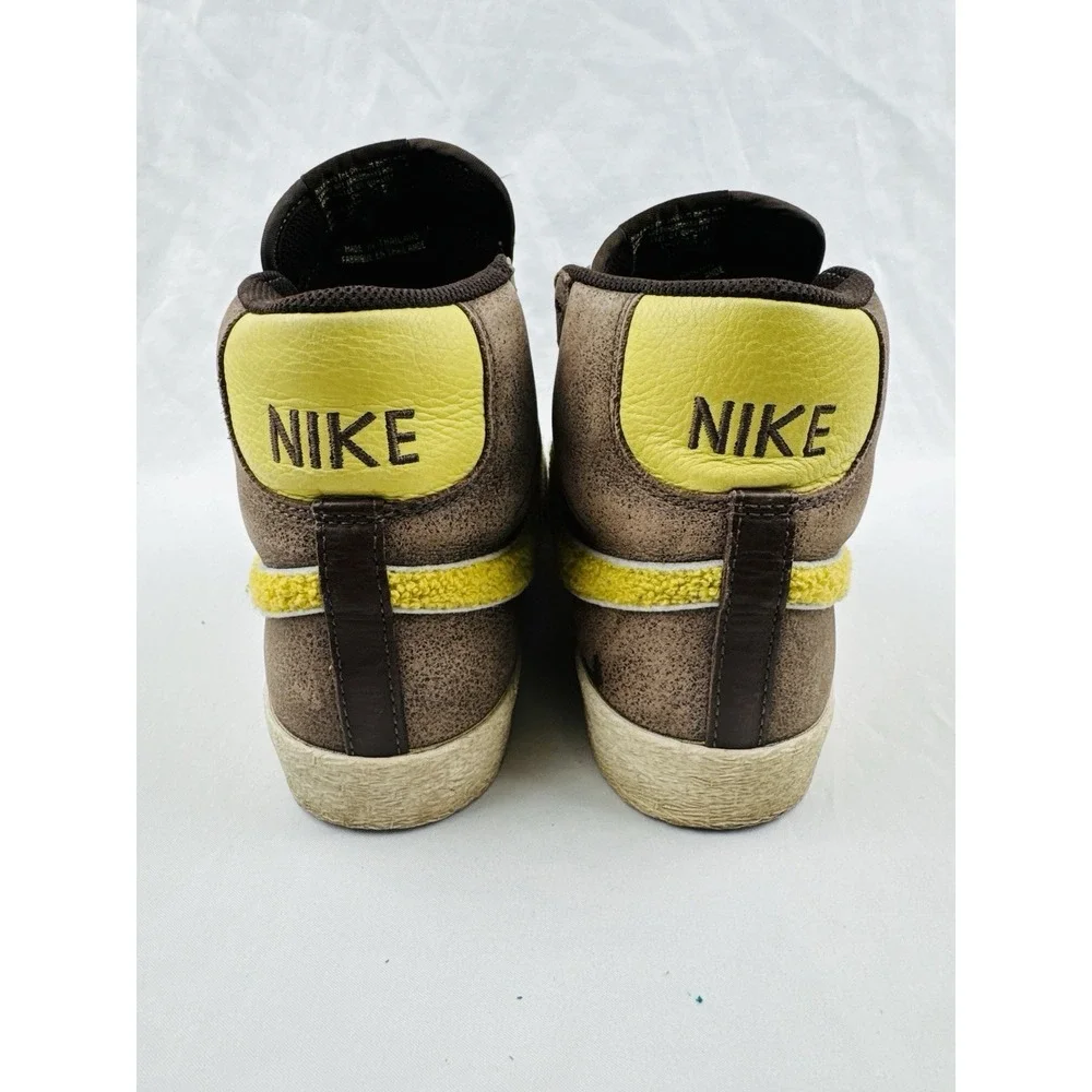 Nike Blazer Mid Premium Brown Yellow Sherpa Swoosh Sneakers 316963-271 Size 9